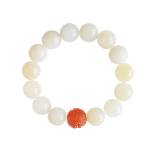 【天然正品】天然新疆且末料细腻油润度佳约12.2MM和田玉配南红玛瑙单珠手串女士现售价：1380！020725AH24 商品图0