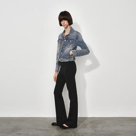 NUTH黑色弹力修身显瘦微喇叭休闲裤女