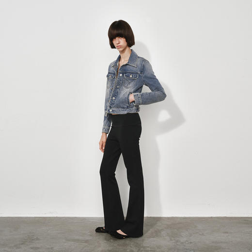 NUTH黑色弹力修身显瘦微喇叭休闲裤女 商品图0