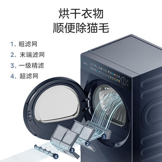 美的洗烘套装MGH20A(洗)-N+MGH20L6(护) 10kg滚筒洗衣机+变频热泵烘干机纯平全嵌【清风明月2.0洗烘塔】 商品图6