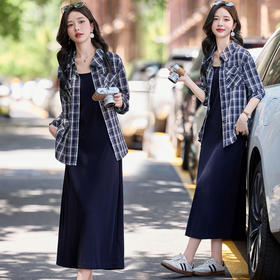 【预售3天】PY 时尚格纹衬衫+吊带裙套装 &MY2651