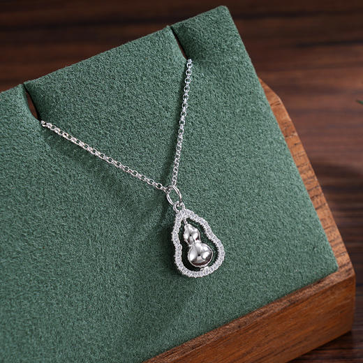 子佩集S925银【岁岁福禄】套链【FYL-1693101】纯银时尚双面锆石葫芦可转动项链2507 商品图4