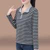 百媚生 95棉条纹长袖T恤女春秋立领上衣服5653 商品缩略图3