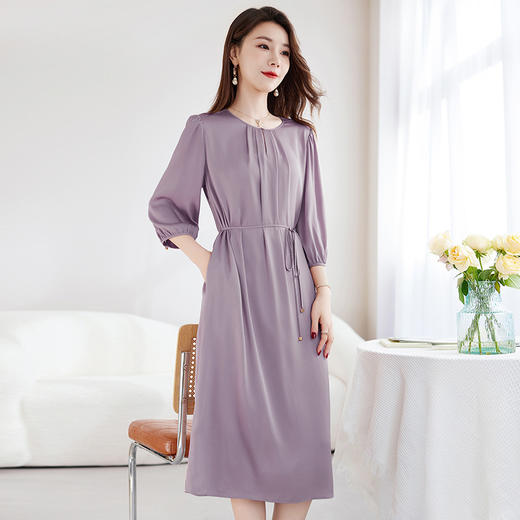 丁摩 【优雅轻奢】真丝弹力双乔中长裙夏新气质显瘦桑蚕丝连衣裙女5ZF-9586 商品图6