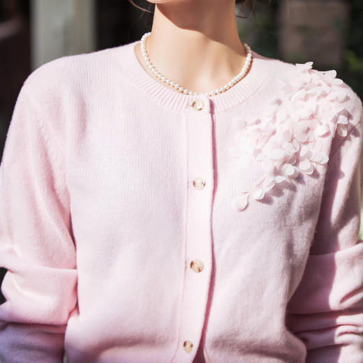 【林栖设计小店】【手工钉花】绵羊毛毛织开衫百搭2025秋季新款粉外套上衣毛衣女F1953241 商品图4