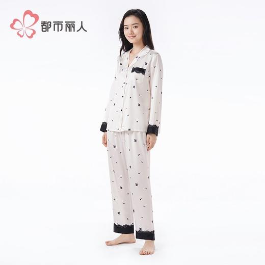 都市丽人女装冰雪丝印花睡衣女士家居服长袖长裤丝质套装LHH1H3 商品图2
