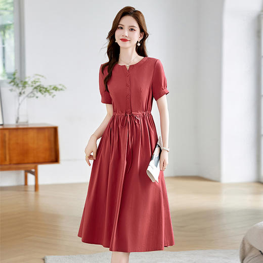 【预售3天】新款气质时尚简约干练修身显瘦纯色高腰A字连衣裙WZ89679 商品图0