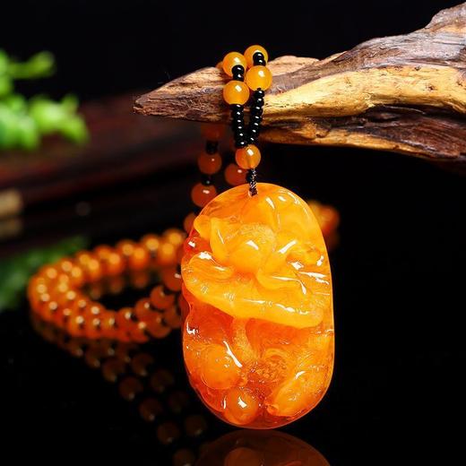 丁摩 老蜜蜡葫芦吊坠长款琥珀项链男女款莲花鱼鲤鱼毛衣链民族风挂坠饰5ZF-74364 商品图9