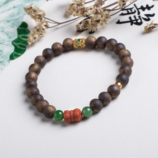 xy0513沉香+碧玉南红并蒂莲手串 商品图2