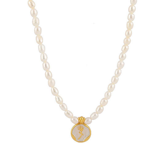 雀说 玫瑰花天然淡水珍珠项链女高级感轻奢复古法式珐琅吊坠 商品图4