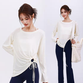 【限时秒】YOGACODE【火树银花系列】莫代尔瑜伽服罩衫侧边性感镂空抽绳宽松透气普拉提运动罩衫女长袖DWI125570