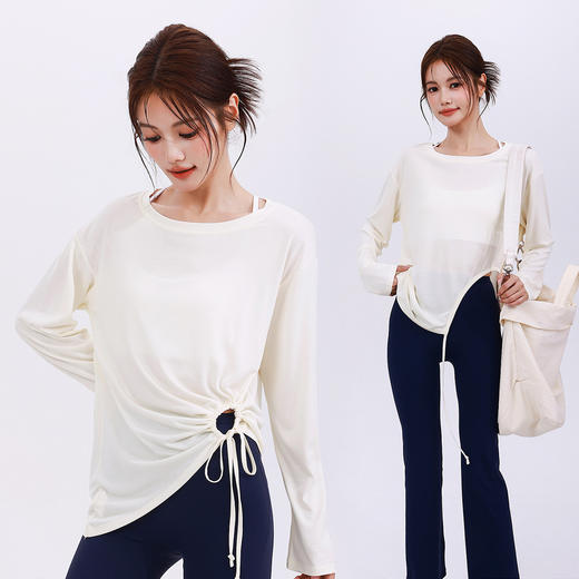 【限时秒】YOGACODE【火树银花系列】莫代尔瑜伽服罩衫侧边性感镂空抽绳宽松透气普拉提运动罩衫女长袖DWI125570 商品图0