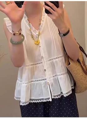 【门店同款】ENJOY夏季“海风来信”花边小飞袖上衣 163497576