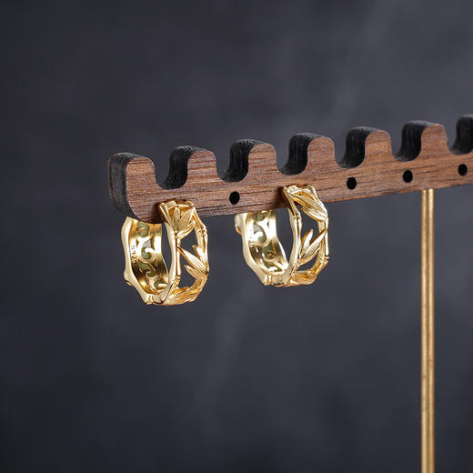 子佩集S925银【圆满竹福】耳环【EJ00461】纯银古法银扣环圆圈镀金青玉2507 商品图5