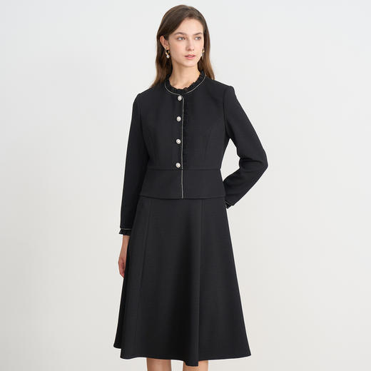 EITIE爱特爱木耳领假两件收腰显瘦通勤气质2025秋季新款连衣裙C2507838 商品图2