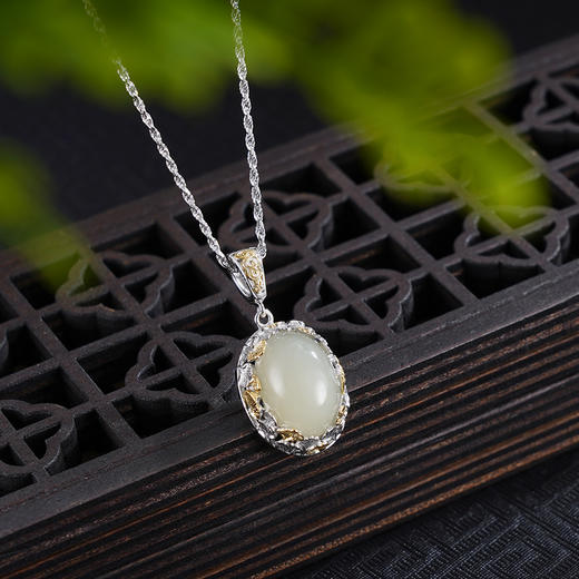 子佩集925银【杏福华年】套链【DZ06866】纯银古法银和田玉银杏项链2507 商品图2