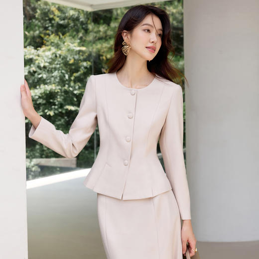 IWY/秋季气质米色鱼尾裙西装半裙女小香风正式场合长袖职业裙两件套J25C201+J25S202 商品图4