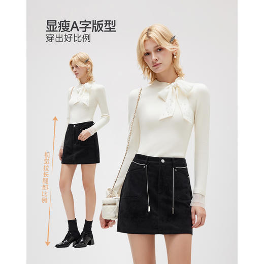 IEF/爱依服2025 冬季 韩版时尚显瘦别致设计感显瘦天鹅绒A裙N36378 商品图1