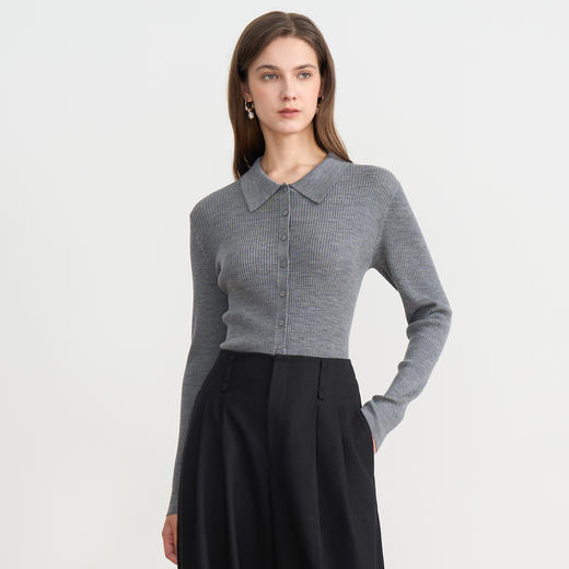 【polo领气质开衫】EITIE爱特爱简约显瘦羊毛针织衫2025秋季新款针织衫D2501907 商品图8