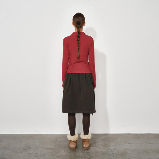 NUTH复古拼接半身裙双腰头中长款a字伞裙女 棕咖色 商品图6