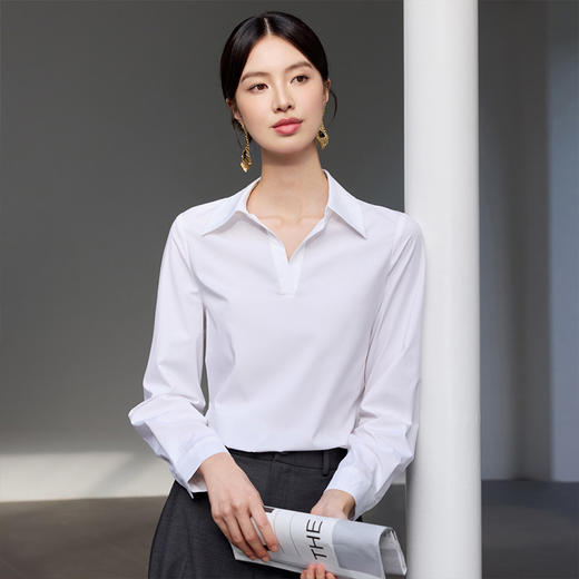 IWY/白色V领衬衫新款女轻奢高级感女装长袖职业面试正装女25B755 商品图0