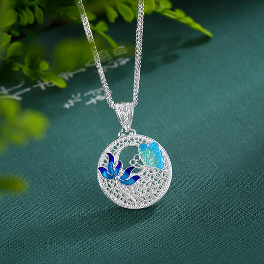 子佩集S990银【花蝶之恋】套链【MXTL032】纯银花丝珐琅彩项链2507 商品图1