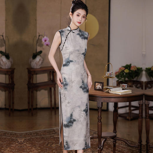 【预售3天】新款双层华尔缎长款修身显瘦日常旗袍8145 商品图0