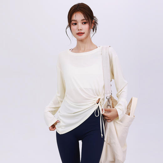 【限时秒】YOGACODE【火树银花系列】莫代尔瑜伽服罩衫侧边性感镂空抽绳宽松透气普拉提运动罩衫女长袖DWI125570 商品图1