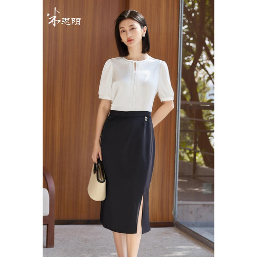 剩S/M/L/XL 【极简短袖衬衫高腰开叉包臀半裙两件套】显瘦女套装夏季高级感3914 商品图0