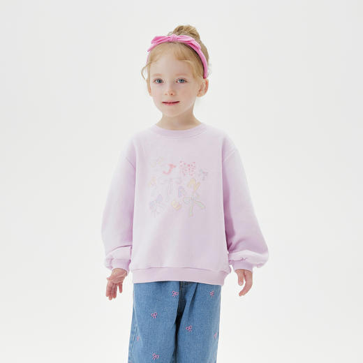 马克珍妮女童缤纷蝴蝶结亲肤软卫衣2025年秋装新款551183 商品图1