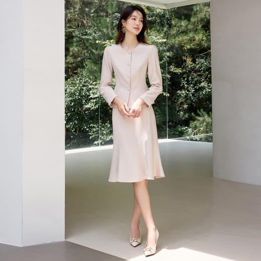 IWY/秋季气质米色鱼尾裙西装半裙女小香风正式场合长袖职业裙两件套J25C201+J25S202 商品图5