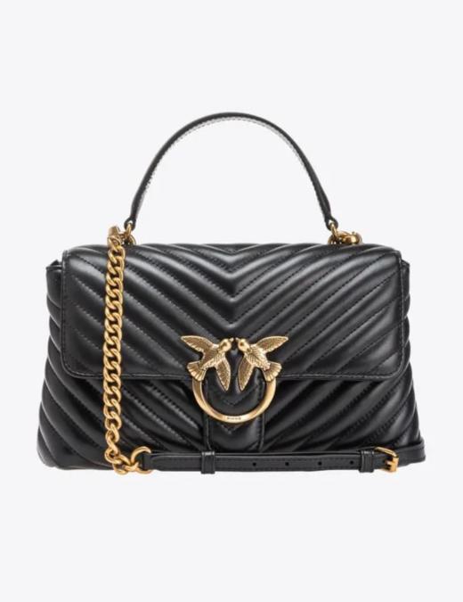 【新品现货超惠秒】Pinko Love Puff 女士绗缝V形图案真皮单肩包，黑金配色 商品图0