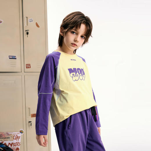 【MQD】男大童秋季潮酷休闲字母撞色长袖T恤 商品图1