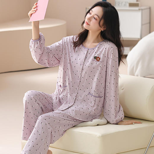 雀说 纯棉公主风睡衣女秋季长袖长裤翻领开衫可外穿家居服套装 商品图5