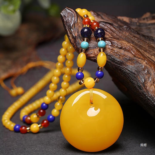 丁摩 正品老蜜蜡吊坠水滴鸡油黄项链随行男女款琥珀金绞蜜长款毛衣链5ZF- 商品图1