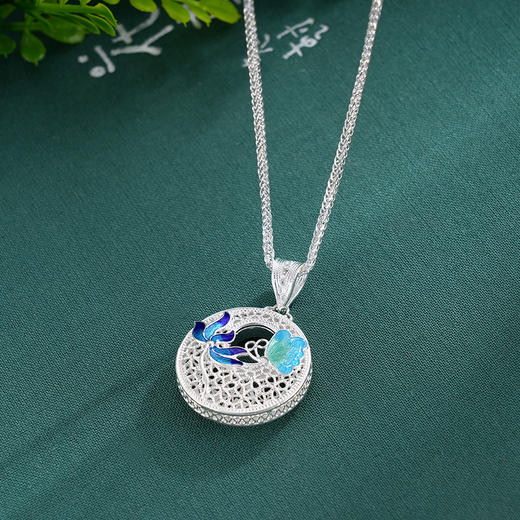 子佩集S990银【花蝶之恋】套链【MXTL032】纯银花丝珐琅彩项链2507 商品图5
