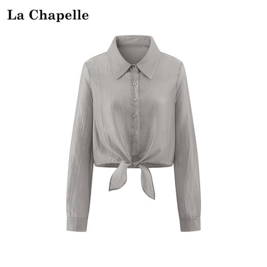 天猫同步【凉感天丝莱赛尔】拉夏贝尔/La Chapelle轻奢！高品质翻领系带长袖衬衫短款慵懒风气质防晒衬衣★ 商品图12
