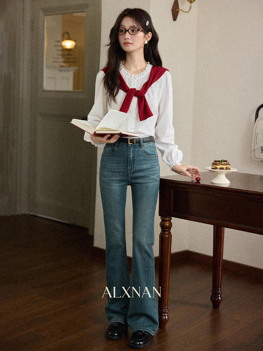 【65折秒杀】鹿向南「长腿神器」法式复古蓝显瘦牛仔裤女早秋新款休闲直筒长裤L56983 商品图3