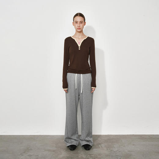 NUTH 可束脚直筒卫裤基础款宽松抽绳休闲裤女 花灰色/勃艮第红 商品图4