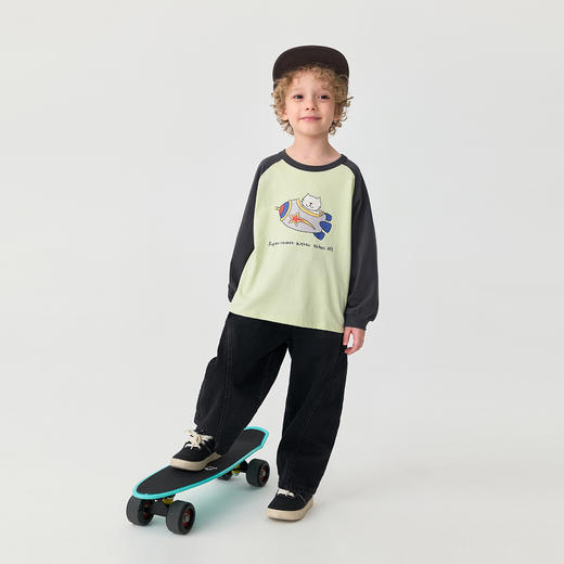 马克珍妮男童猫咪飞行员拼色长袖T恤 宝宝上衣2025秋装新款551119 商品图2