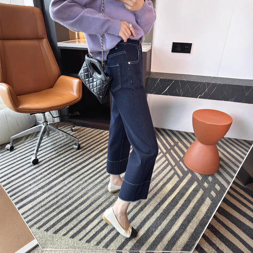 满分版型！高腰直筒花边牛仔裤女2025早秋新显瘦弹力九分烟管裤女款！ 商品图2