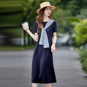 【预售3天】PY 时尚条纹针织披肩连衣裙 &1-1655