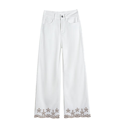 百媚生 镂空刺绣花边阔腿牛仔裤QYL-1135 商品图4