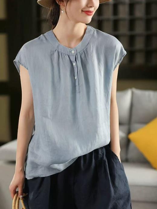 丁摩 夏季复古双支苎麻衬衫女纯色套头衫薄款衬衣上衣5ZF-25196 商品图9