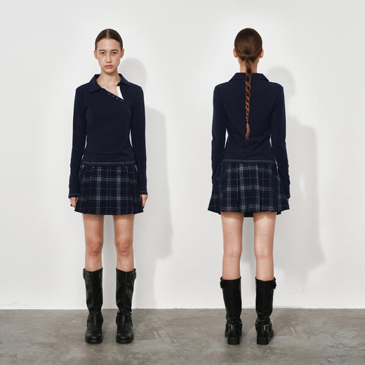 NUTH灯芯绒经典双面格纹a字短裙女 商品图0