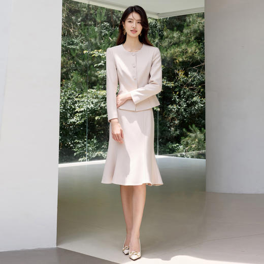 IWY/秋季气质米色鱼尾裙西装半裙女小香风正式场合长袖职业裙两件套J25C201+J25S202 商品图6