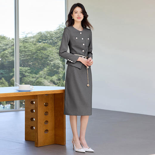 IWY/气质名媛灰色西装套裙女秋季新款高级感圆领小香风职业套装WCS117 商品图5
