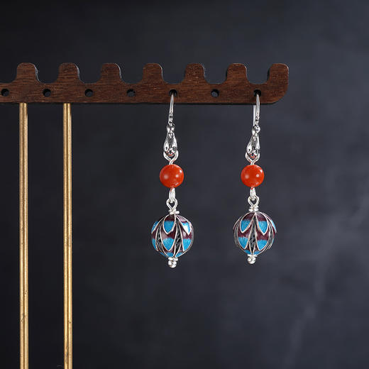 子佩集S925银【雀舞吉祥】耳环【ES00728】纯银孔雀南红珐琅彩2507 商品图4