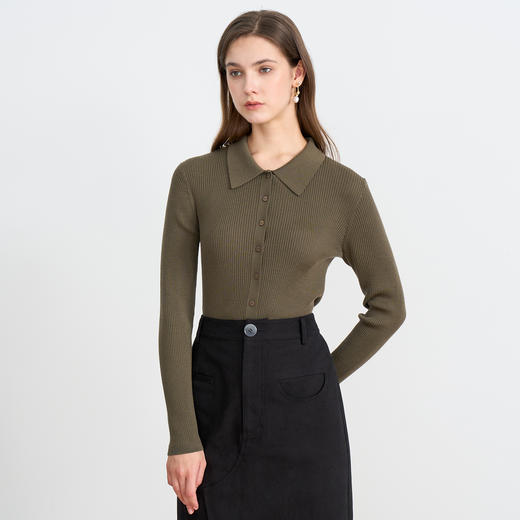 【polo领气质开衫】EITIE爱特爱简约显瘦羊毛针织衫2025秋季新款针织衫D2501907 商品图10