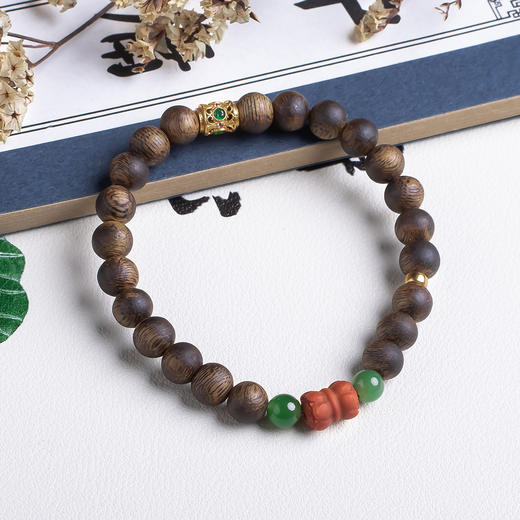 xy0513沉香+碧玉南红并蒂莲手串 商品图3